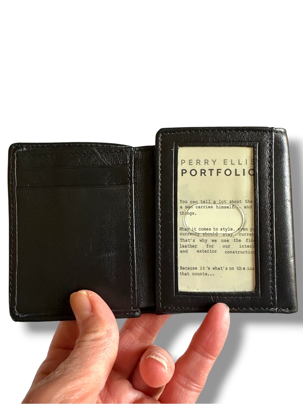 NWOT Perry Ellis Black Leather Tri-Fold Card & ID Holder